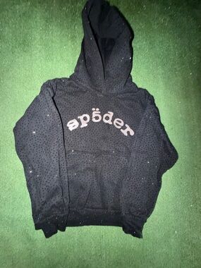 Black Sparkle Logo Hooded Puffer Sweatshirt